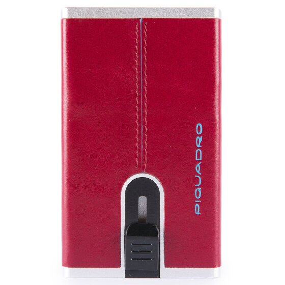 Piquadro Estuche cuadrado azul para tarjetas de crédito de cuero RFID 6 cm