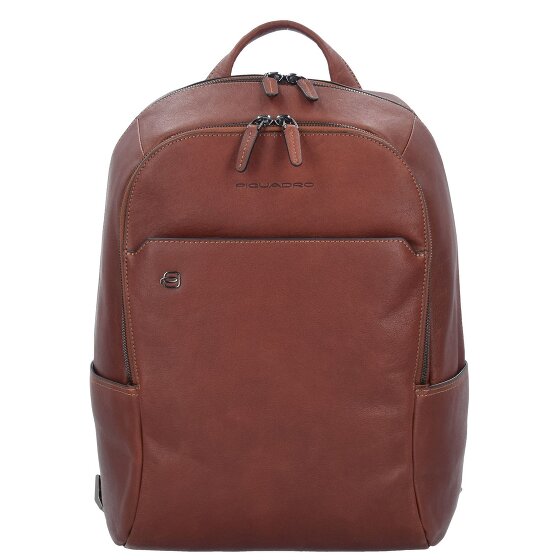 Piquadro Mochila cuadrada negra de cuero con compartimento para portátil de 39 cm