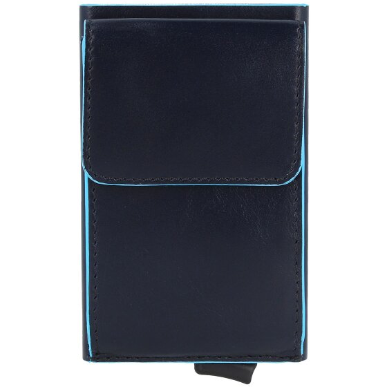 Piquadro Estuche cuadrado azul para tarjetas de crédito de cuero de 6 cm
