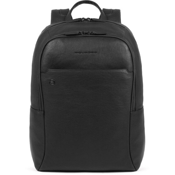 Piquadro Mochila cuadrada negra Piel 44 cm Compartimento para portátil
