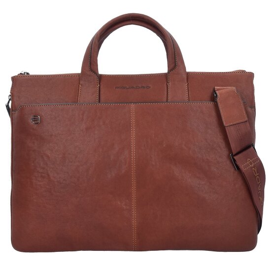 Piquadro Maletín cuadrado negro de piel 42 cm Compartimento para el portátil