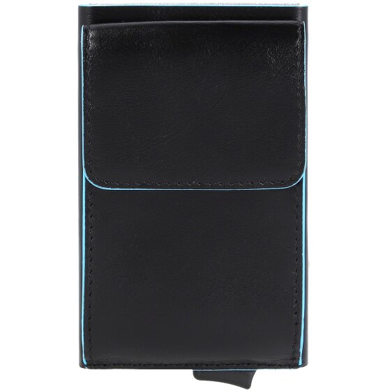 Piquadro Estuche cuadrado azul para tarjetas de crédito de cuero de 6 cm
