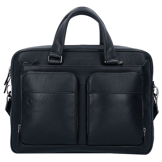 Piquadro Maletín cuadrado negro de piel 39 cm Compartimento para portátil