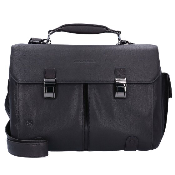 Piquadro Maletín cuadrado negro de piel 43 cm Compartimento para portátil