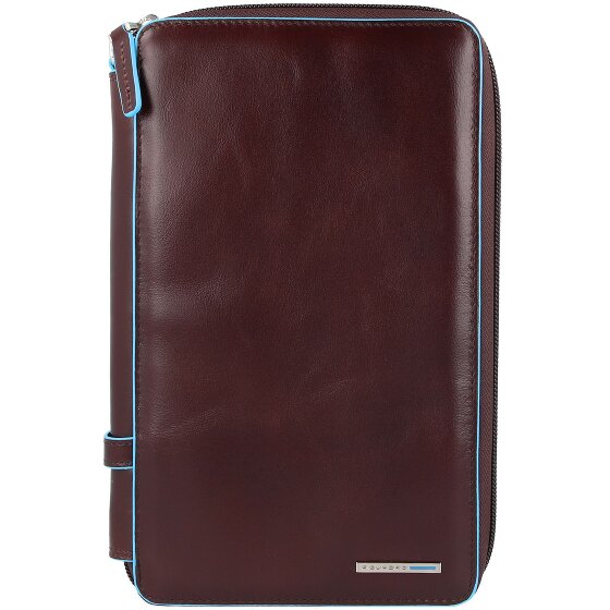 Piquadro Estuche de viaje cuadrado azul de piel 14 cm