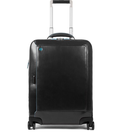 Piquadro Trolley de piel cuadrado azul de 4 ruedas con compartimento para portátil de 55 cm