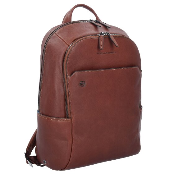 Piquadro Mochila cuadrada negra de cuero con compartimento para portátil de 39 cm