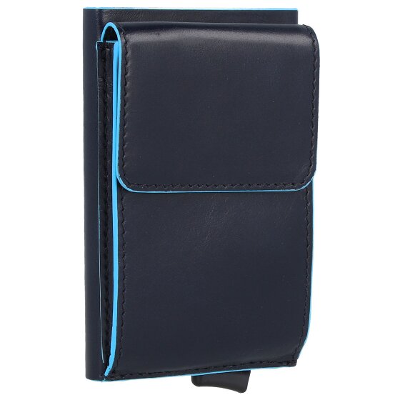 Piquadro Estuche cuadrado azul para tarjetas de crédito de cuero de 6 cm