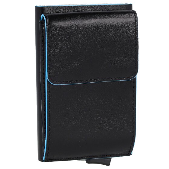 Piquadro Estuche cuadrado azul para tarjetas de crédito de cuero de 6 cm