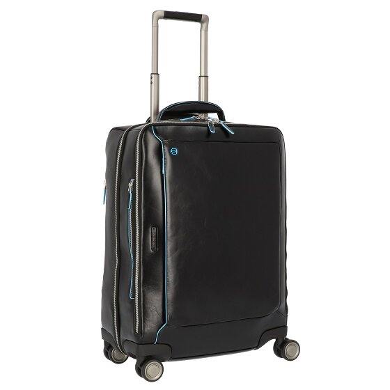 Piquadro Trolley de piel cuadrado azul de 4 ruedas con compartimento para portátil de 55 cm