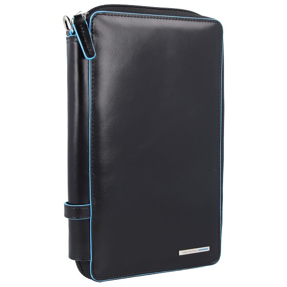 Piquadro Estuche de viaje cuadrado azul de piel 14 cm