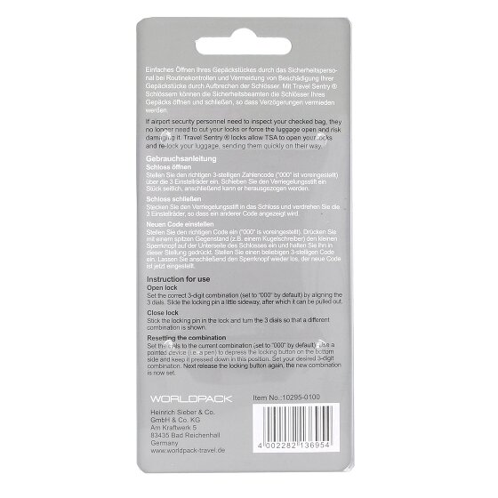 Worldpack Reiseaccessoires Cerradura de equipaje con combinación 9.5 cm
