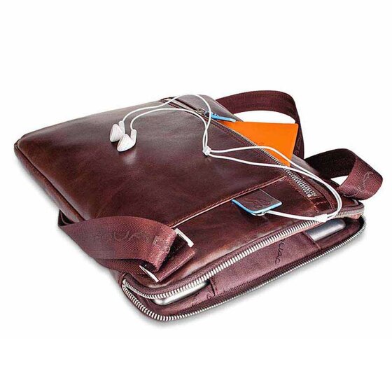 Piquadro Bolso cuadrado azul de cuero 21 cm