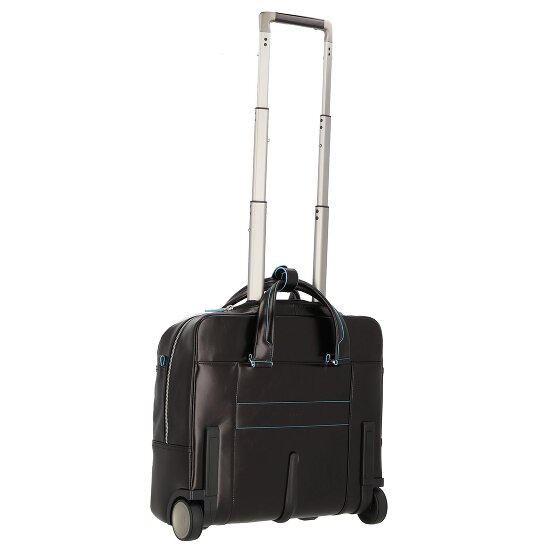 Piquadro Trolley azul cuadrado de 2 ruedas de cuero con compartimento para el portátil de 36 cm