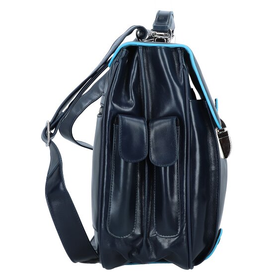 Piquadro Maletín cuadrado azul de cuero con compartimento para el portátil de 43 cm
