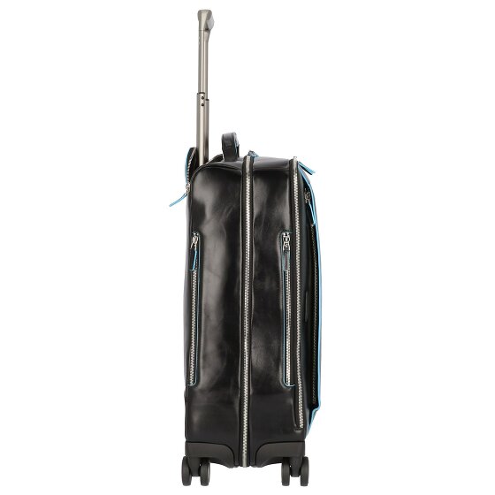 Piquadro Trolley de piel cuadrado azul de 4 ruedas con compartimento para portátil de 55 cm