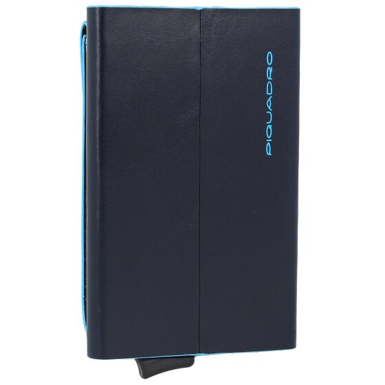 Piquadro Estuche cuadrado azul para tarjetas de crédito de cuero de 6 cm