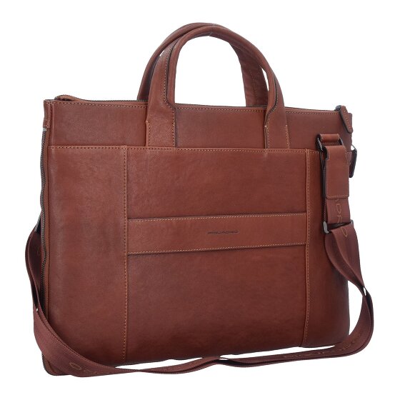 Piquadro Maletín cuadrado negro de piel 42 cm Compartimento para el portátil