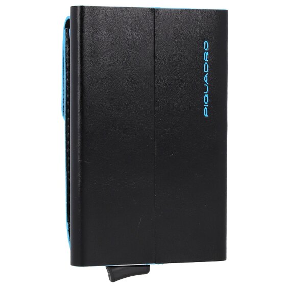 Piquadro Estuche cuadrado azul para tarjetas de crédito de cuero de 6 cm