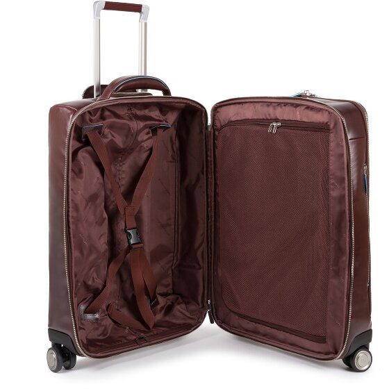 Piquadro Trolley de piel cuadrado azul de 4 ruedas con compartimento para portátil de 55 cm