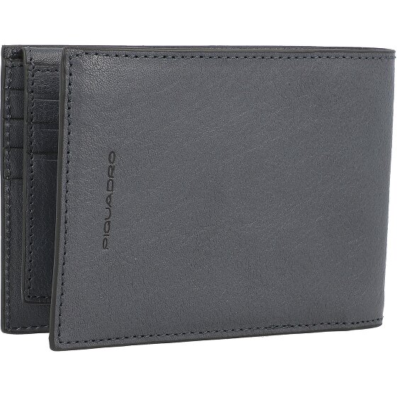 Piquadro Cartera cuadrada negra de piel RFID 12,5 cm