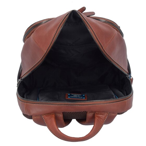 Piquadro Mochila cuadrada negra de cuero con compartimento para portátil de 39 cm