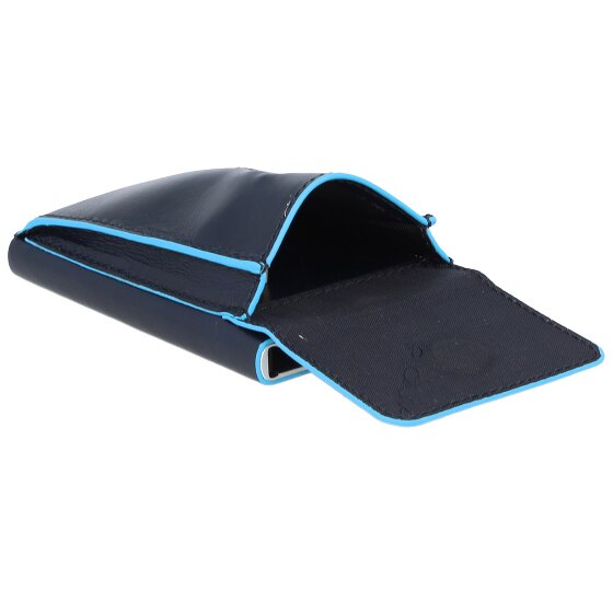 Piquadro Estuche cuadrado azul para tarjetas de crédito de cuero de 6 cm