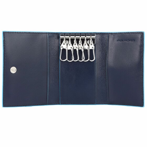 Piquadro Funda cuadrada azul para llaves de cuero de 6,5 cm
