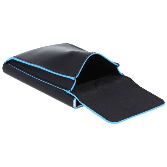 Piquadro Estuche cuadrado azul para tarjetas de crédito de cuero de 6 cm