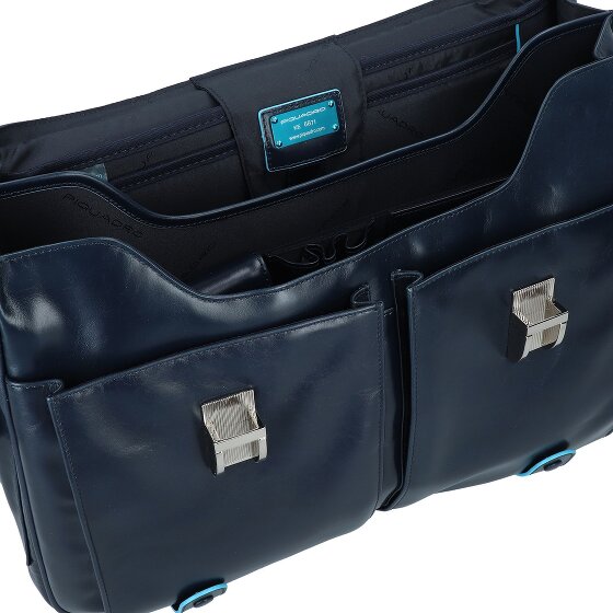 Piquadro Maletín cuadrado azul de cuero con compartimento para el portátil de 43 cm