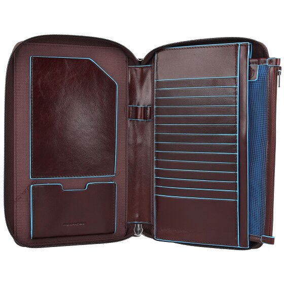 Piquadro Estuche de viaje cuadrado azul de piel 14 cm