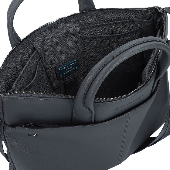 Piquadro Maletín cuadrado negro de piel 42 cm Compartimento para el portátil