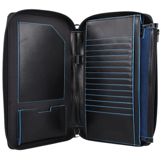 Piquadro Estuche de viaje cuadrado azul de piel 14 cm