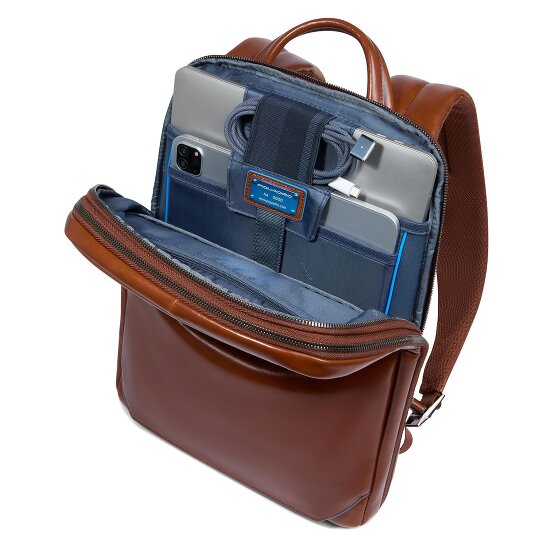 Piquadro Blue Square Mochila de día Protección RFID Piel 37 cm Compartimento para el portátil