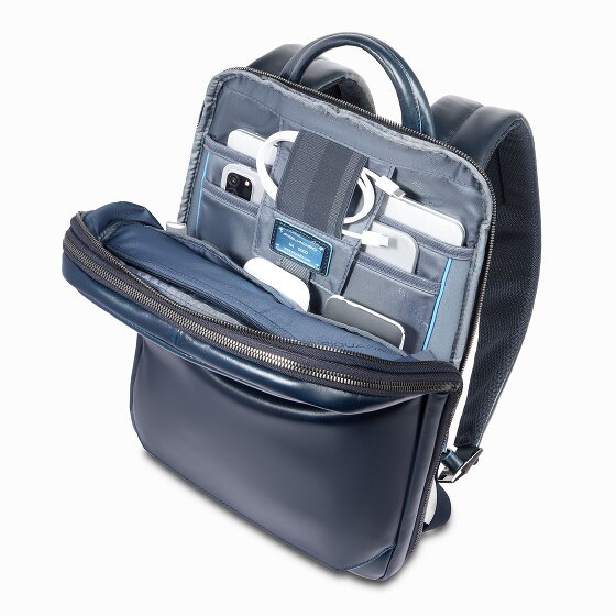 Piquadro Blue Square Mochila de día Protección RFID Piel 37 cm Compartimento para el portátil