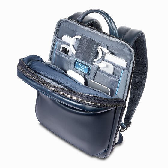 Piquadro Blue Square Mochila de día Protección RFID Piel 37 cm Compartimento para el portátil