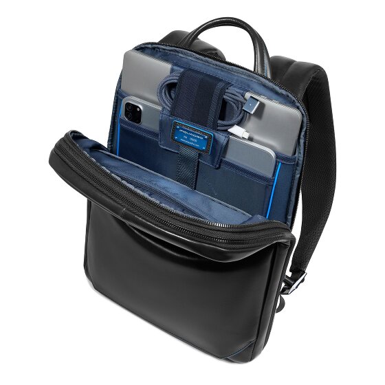 Piquadro Blue Square Mochila de día Protección RFID Piel 37 cm Compartimento para el portátil