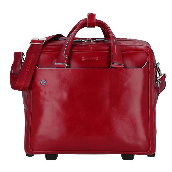 Piquadro Trolley azul cuadrado de 2 ruedas de cuero con compartimento para el portátil de 36 cm