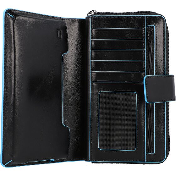 Piquadro Cartera cuadrada azul de piel RFID 17,5 cm