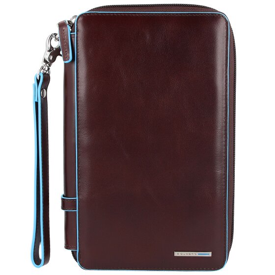 Piquadro Estuche de viaje cuadrado azul de piel 14 cm