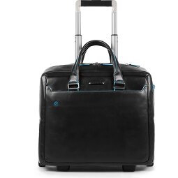 Piquadro Trolley azul cuadrado de 2 ruedas de cuero con compartimento para el portátil de 36 cm  Modelo 1