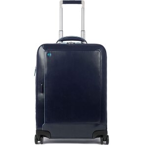 Piquadro Trolley de piel cuadrado azul de 4 ruedas con compartimento para portátil de 55 cm
