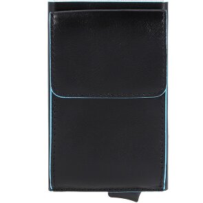 Piquadro Estuche cuadrado azul para tarjetas de crédito de cuero de 6 cm