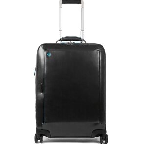 Piquadro Trolley de piel cuadrado azul de 4 ruedas con compartimento para portátil de 55 cm