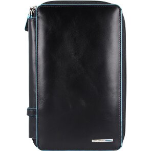 Piquadro Estuche de viaje cuadrado azul de piel 14 cm