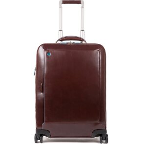 Piquadro Trolley de piel cuadrado azul de 4 ruedas con compartimento para portátil de 55 cm