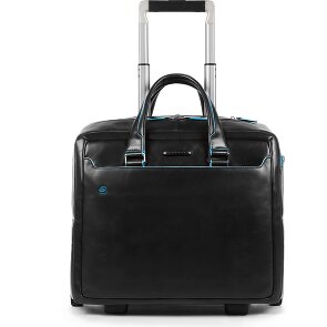Piquadro Trolley azul cuadrado de 2 ruedas de cuero con compartimento para el portátil de 36 cm